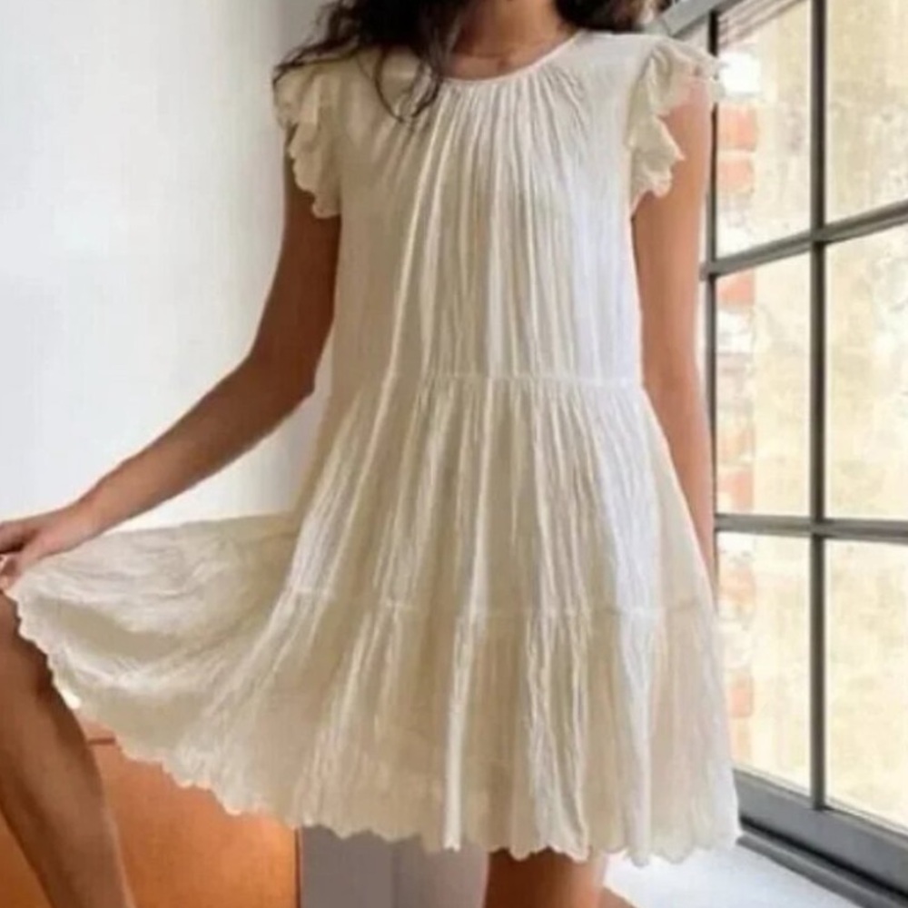 Aritizia Wilfred Sidione Cream Tiered Soft Romantic Mini Dress, Ruffles, Sz S